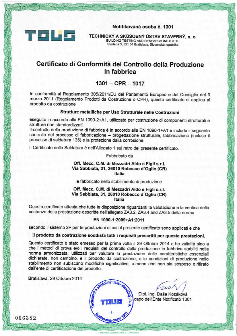 Certificato EN 1090 C.M. Mezzadri - Pagina 1